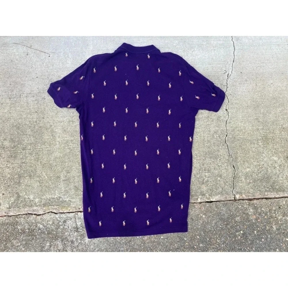 Polo Ralph Lauren Polo Shirt Mens Medium Purple All Over Pony Embroidered Pique